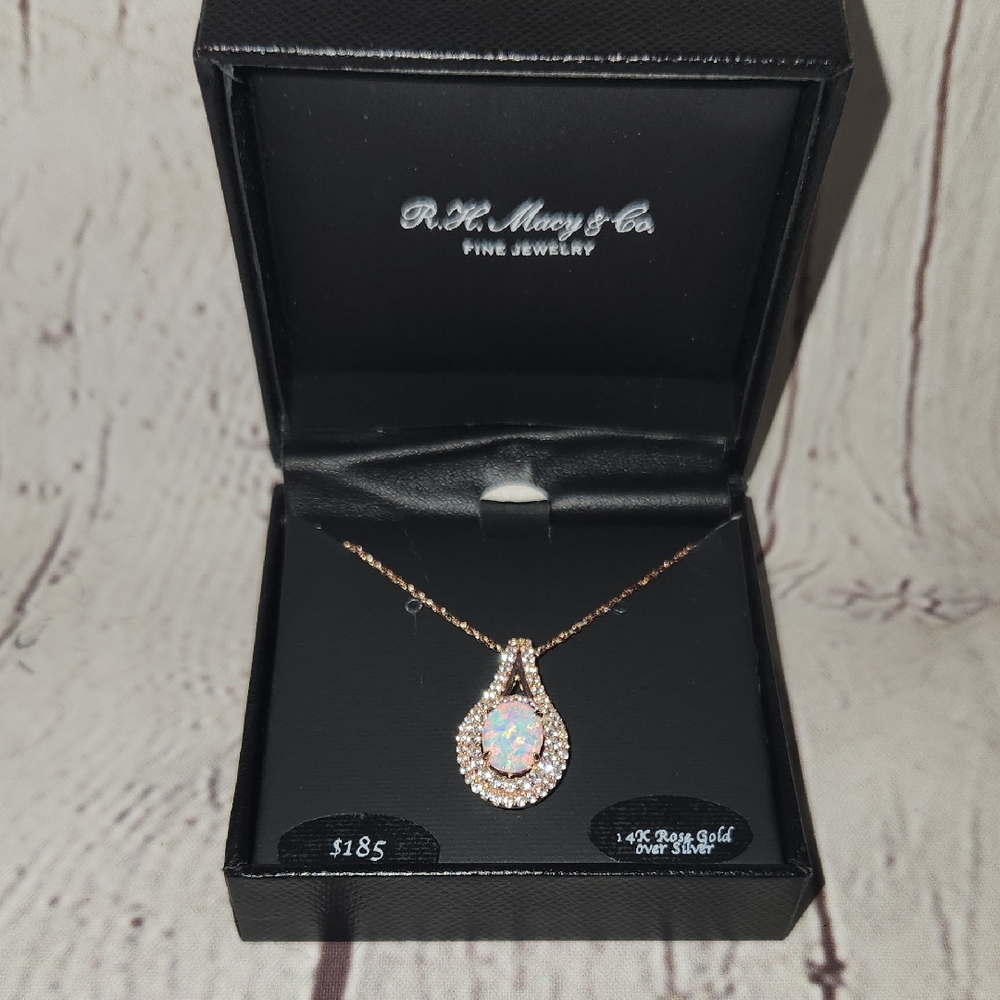 Opal Pendant Rose Gold Necklace